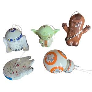 Star Wars Character 5 Christmas Ornament Set - R2D2 Chewbacca Yoda Falcon
